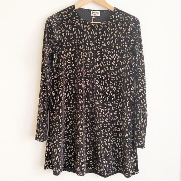 Show Me Your MuMu Glitter Cheetah Toby Swing Dress Black Gold S NWT - Picture 2 of 9